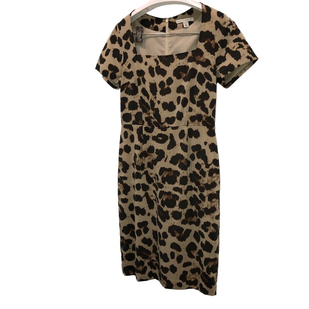 banana republic tan black leopard print classic career shift dress 6
